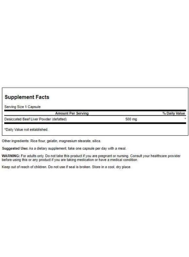 سوانسون كبد بقري مجفف منزوع الدسم ٥٠٠ ملليغرام ١٢٠ كبسولة تكفي لمدة ٤ أشهر - Image 2